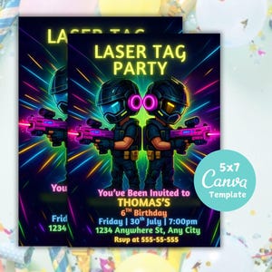 EDITABLE Laser Tag Birthday Invitation, Laser Tag Party Invite Template, Neon Red Glow Laser Tag, Boy Birthday Party, Instant Download