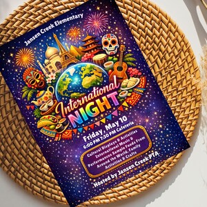 school event flyer,school celebration,editable canva flyer,school poster,festival flyer,elementary event,international fair,cultural night,pta pto flyer,multicultural night,international night,pta event flyer,cultural festival