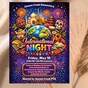 school event flyer,school celebration,editable canva flyer,school poster,festival flyer,elementary event,international fair,cultural night,pta pto flyer,multicultural night,international night,pta event flyer,cultural festival