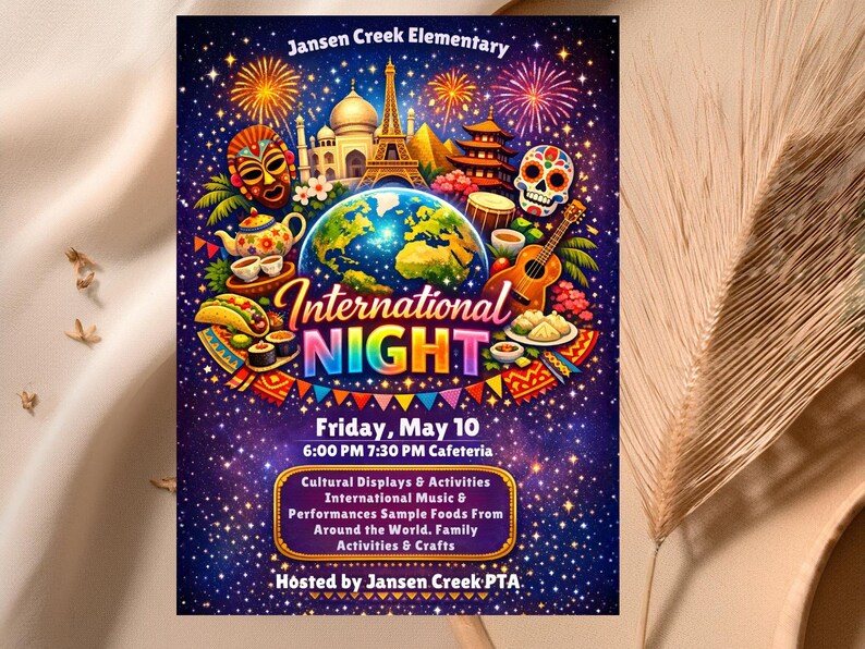 school event flyer,school celebration,editable canva flyer,school poster,festival flyer,elementary event,international fair,cultural night,pta pto flyer,multicultural night,international night,pta event flyer,cultural festival