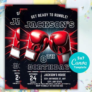 Boxing Birthday Invitation,Boxing Birthday,Boxing Invitation,Boxing Gloves Invitation,Sport Invite,Instant Download,Editable Text Canva