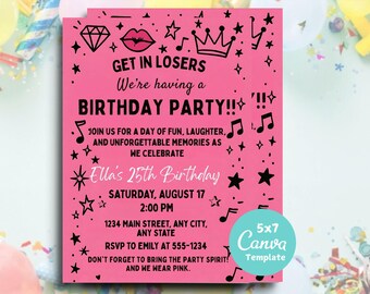 Mean Girls Birthday Invitation: Pink Party Invite, Editable Canva Template