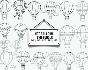 Hot Air Balloon SVG Bundle: Flying Clipart, Silhouette (Instant Download)