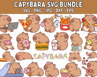 Paquete SVG de carpincho: más de 100 imágenes prediseñadas de animales kawaii (descarga digital)