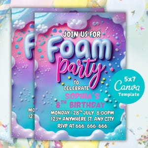 Foam Party Invitation: Bubble Birthday, Pool Party Invite (Digital Template, 5x7 Inches)