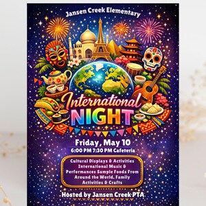 school event flyer,school celebration,editable canva flyer,school poster,festival flyer,elementary event,international fair,cultural night,pta pto flyer,multicultural night,international night,pta event flyer,cultural festival