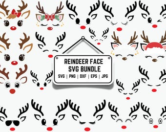Christmas Reindeer Faces SVG Bundle, Cricut Designs