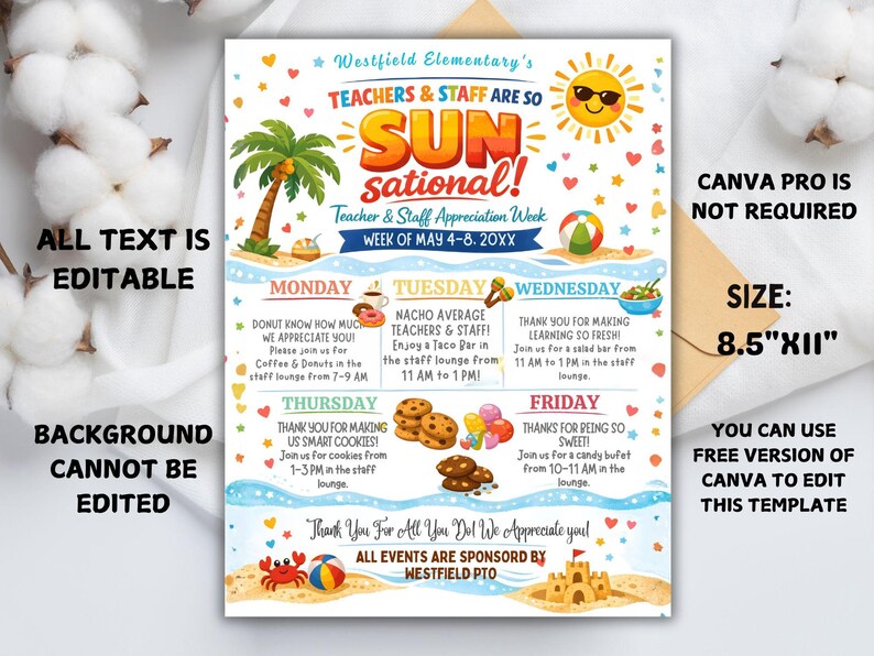 Editable Beach Theme Teacher & Staff Appreciation Sunsational Itinerary ...