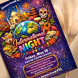 school event flyer,school celebration,editable canva flyer,school poster,festival flyer,elementary event,international fair,cultural night,pta pto flyer,multicultural night,international night,pta event flyer,cultural festival