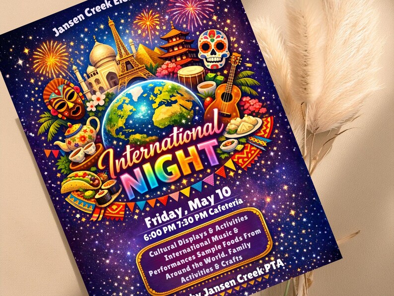 school event flyer,school celebration,editable canva flyer,school poster,festival flyer,elementary event,international fair,cultural night,pta pto flyer,multicultural night,international night,pta event flyer,cultural festival