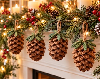 Haakpatroon voor een dennenappel (PDF) | Realistische dennenappelversiering | Rustieke kerstdecoratie voor thuis | Gehaakte bosversiering | Direct te downloaden