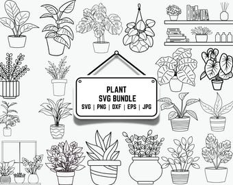 Houseplant SVG Bundle: Hand-Drawn Potted Plant Clipart (Digital Download)