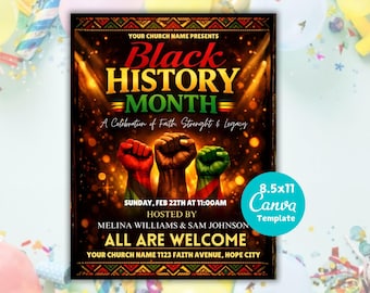 Black History Month Flyer Template: Celebration Event, Church Service, Community Invitation (Canva