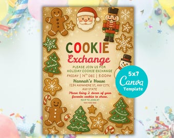 Christmas Cookie Exchange Invitation, Winter Holiday Party, Editable Canva (5x7 Inches)
