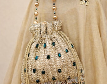 Luxus handgefertigte Potli Tasche mit Stone Work Ethnic Party Wear Potli