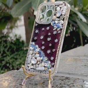 Resin Texture Maroon Designer mobile case with Handcrafted Stones