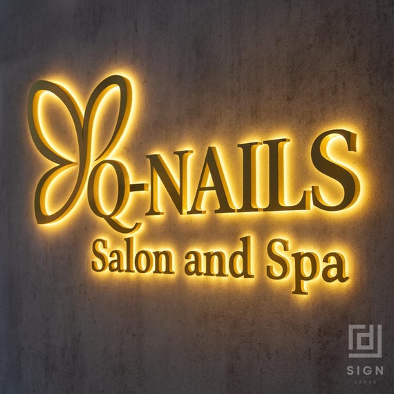Custom Backlit Salon Logo Sign | LED Lighted Business Name Sign for Spa, Lash Studio, Aesthetic Room, Hair Boutique | Metal Wall Deco