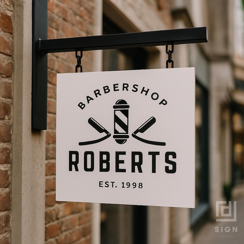 Custom Barbershop Blade Sign | Hanging Steel Logo Sign for Grooming ...
