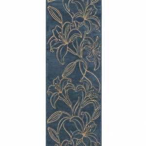 Hand Tufted Floral Wool Runner Rug, Navy Blue Lily Flower Rug, Handmade Long Hallway Carpet, Elegant Botanical Area Rug, Modern Home Decor