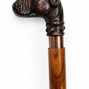 Steampunk Bulldog Walking Cane – Antique Brass Finish, Black Hardwood Shaft