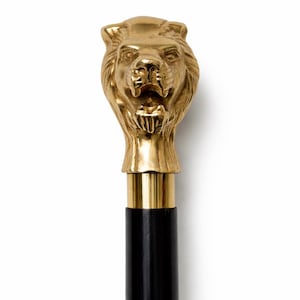 Black Cane with Brass Lion Head Handle