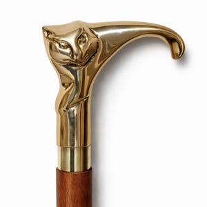 Royal Cat Head Walking Stick – Detachable Wooden Cane with Brass Handle