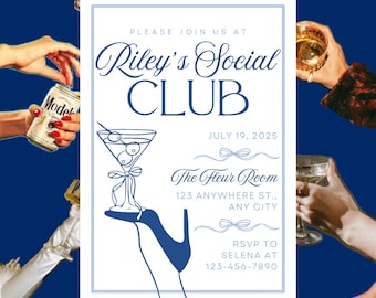 Social Club Bachelorette Party Editable Invite | Martini Girls Trip Invite | Canva Instant Download