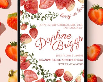 Beere in Liebe Brautparty-editierbare Einladung | Erdbeer Themed einladen | Canva Instant Download Vorlage