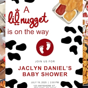 Eine kleine Hühner-Nugget-Babyparty-bearbeitbare Einladung | Chikfila Baby Sofort Download | Canva bearbeitbare Vorlage für jede Zeit des Jahres
