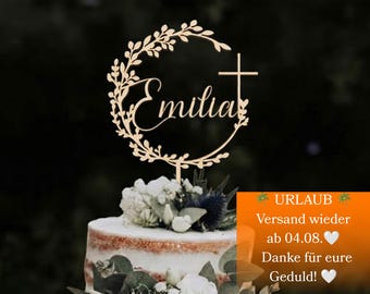 Cake Topper  zur Taufe mit Namen Kommunion Tortendeko,Tauftorte Deko aus Holz oder Acryl