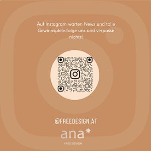 Beigefarbene Informationskarte mit einem QR-Code in der Mitte, weißer Schrift und dem ana-Logo am unteren Rand.