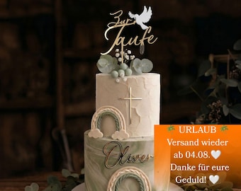 Cake Topper Set zur Taufe mit Namen, Tauftorte Deko Acryl Gold