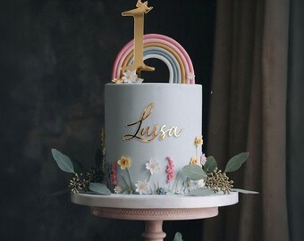Cake Topper Zahl  1. Geburtstag, Tortenstecker mit Namen, Acryl Gold