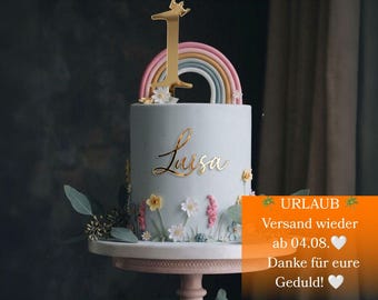 Cake Topper Zahl  1. Geburtstag, Tortenstecker mit Namen, Acryl Gold
