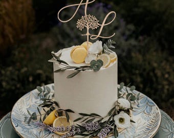 Initial Hochzeitstorte Topper Gold Tortendeko für rustikale Hochzeit Hochzeitsdekorationen  LebensbaumTortenaufsatz  Vintage