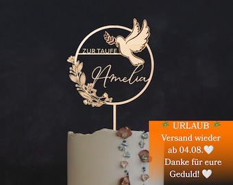 Tortendeko zur Taufe, Firmung Tortenaufsatz Kommunion Deko personalisiert– aus Holz oder Acryl Gold