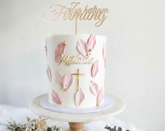 Gold Cake Topper zur heiligen Firmung,Tortendeko  Kommunion, Konfirmation Tortenstecker