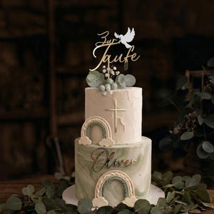 Cake Topper Set zur Taufe mit Namen, Tauftorte Deko Acryl Gold