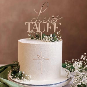 Cake Topper Set zur Taufe mit Namen, Tauftorte Deko aus Holz oder Acryl Gold image 1