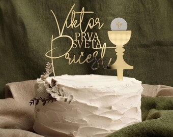 Gold Caketopper prva pricest  zur Erstkommunion Tortendeko personalisiert  Kommunion