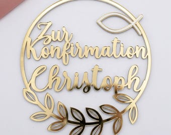 Cake Topper Taufe Tortenaufsatz Tortenstecker personalisiert Name Taube Acryl Gold Tauftorte Deko Kommunion Konfirmation