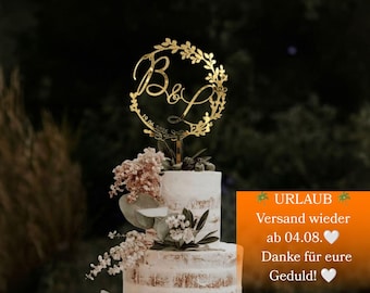 Gold Initial Hochzeitstorte Topper  Tortendeko für rustikale Hochzeit Tortenstecker Holz Tortenaufsatz