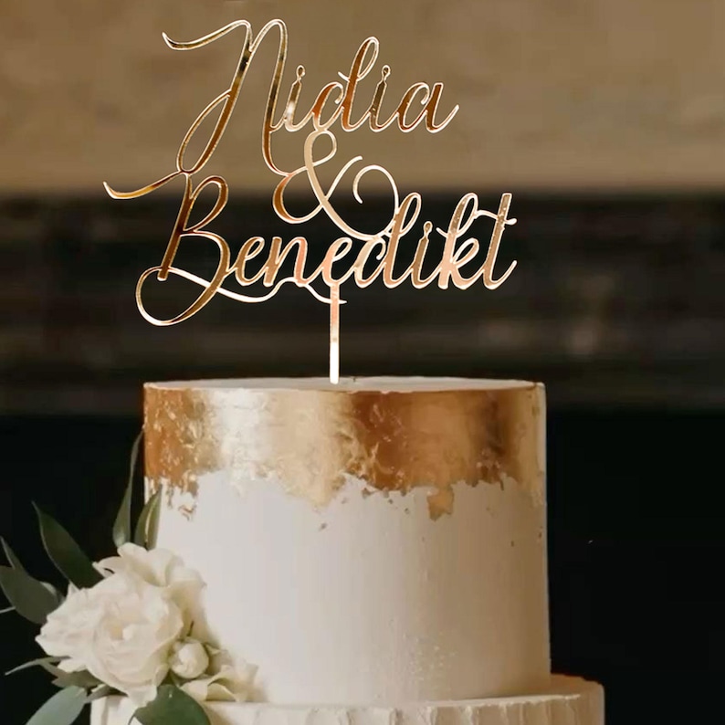 Hochzeits Tortendeko Personalisiert tortenstecker gold deko für Hochzeitstorte Bild 1