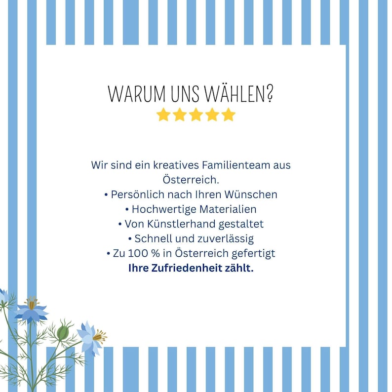 Hinweiskarte zur Tortendekoration mit blau-weiß gestreiftem Rand, der Überschrift „Warum eine Schutzfolie?“ und Informationen zur Schutzfolie.