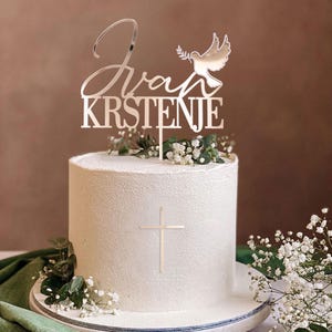 Sretno Krtenje,Krstitke,Toperi za torte Cake Topper Set zur Taufe mit Namen,Tauftorte Deko