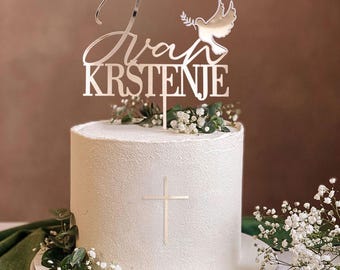 Sretno Krtenje,Krstitke,Toperi za torte Cake Topper Set zur Taufe mit Namen,Tauftorte Deko