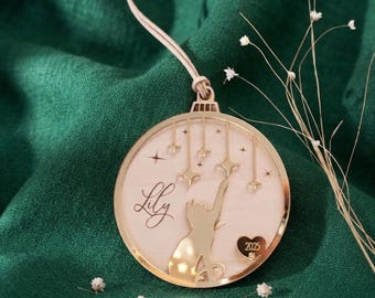Katze Tiere Ornament Gold Personalisierte Weihnachtsschmuck Katzenornament Holz mit Namen