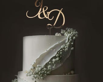 Initial Hochzeitstorte Topper Gold Tortendeko für rustikale Hochzeit Hochzeitsdekorationen Tortenaufsatz Holz