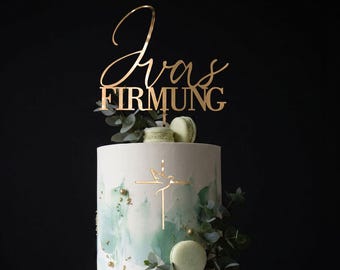 Zur Konfirmation Cake Topper, personalisiert, Gold Acryl, Tortendeko Konfirmation, Kreuz Taube, Kommunion Deko, Geschenk