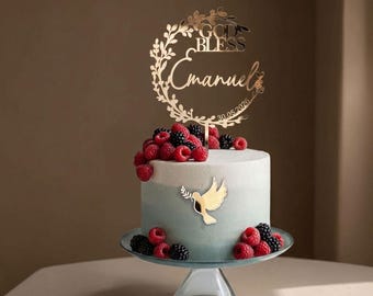 Cake Topper Taufe Tortenaufsatz Tortenstecker personalisiert God Bless tortendeko  Gold Taube  Tauftorte Deko Kommunion